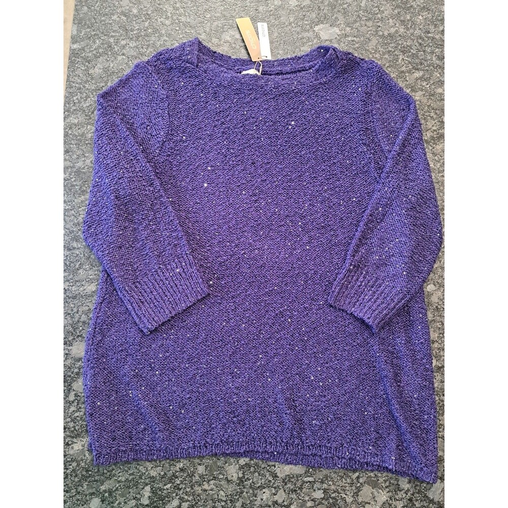 CHICOS Size 3 (US XL/15) Purple Metallic Sweater Sequin Shine Shirley Pullover